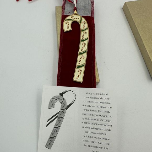 NIB!! Wallace 41st Edition Gold Plated & Enameled Candy Cane Ornament - Picture 4 of 7